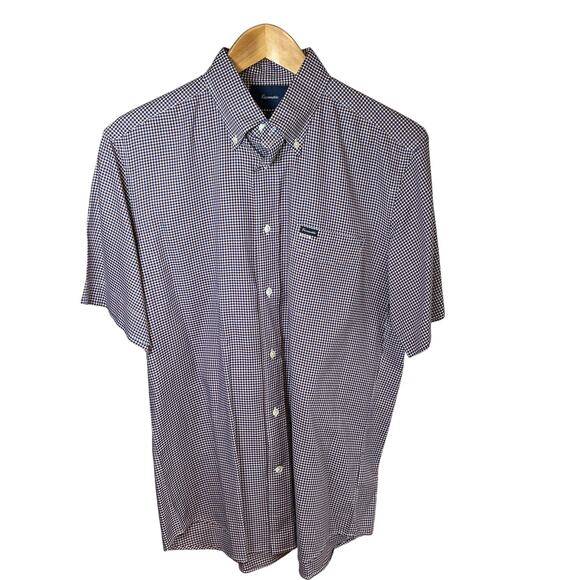 Facconable Classique Houndstooth Plaid Short Sleeve Button Down Shirt Men's M - Picture 1 of 11